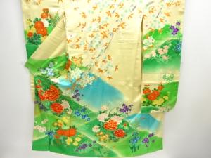 アンティーク　草花模様刺繍振袖